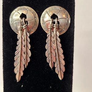 Southwestern Sterling Silver Conch And Feather Earrings